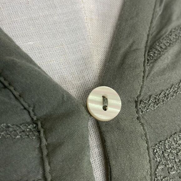 Democracy XS Sage Green Top Festival Boho Cottagecore 3/4 Sleeves Embroidered - Picture 6 of 7